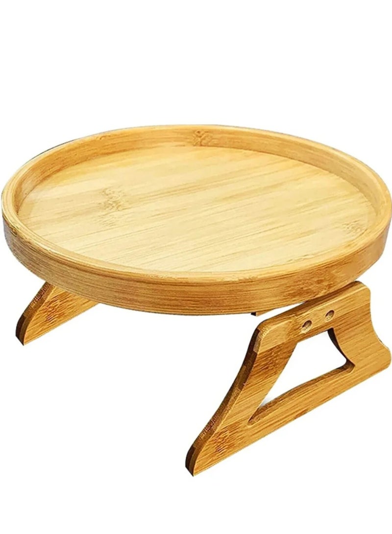 A natural wood side sofa table with a sleek and modern design, easily attaches to the arm of the sofa to provide an ideal surface for drinks, snacks, or your phone. - Image 2